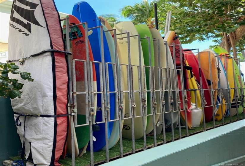 Surfboard & Bicycle storage on the property