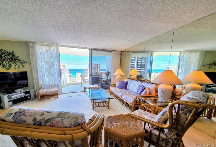 Living Room with direct ocean views through sliding doors