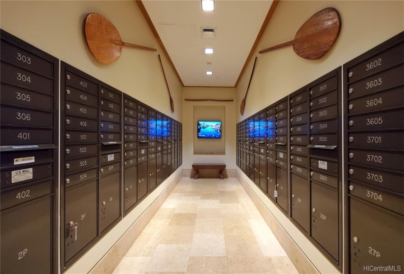 Mail room right next to the elevator hall.