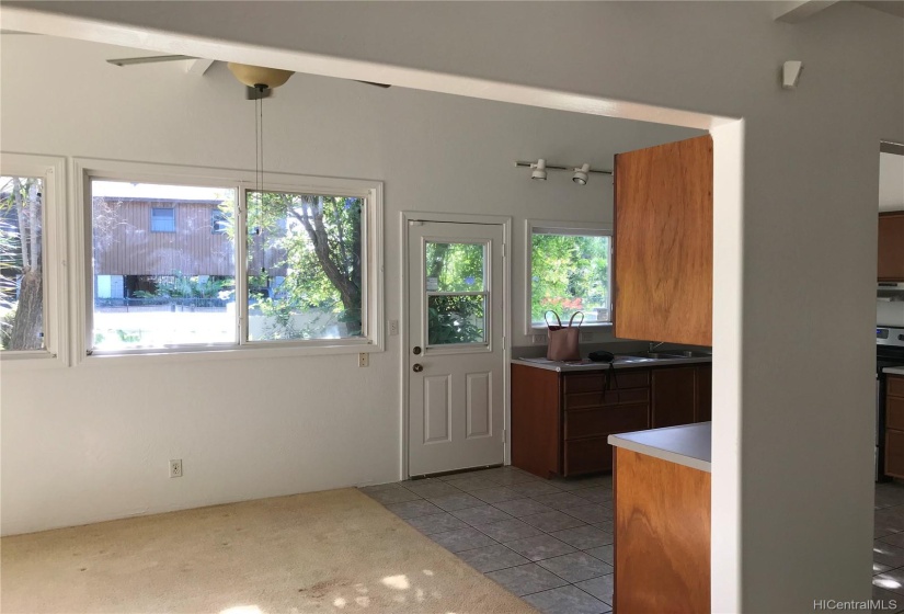 Open floor plan with living room area opening up to the kitchen.