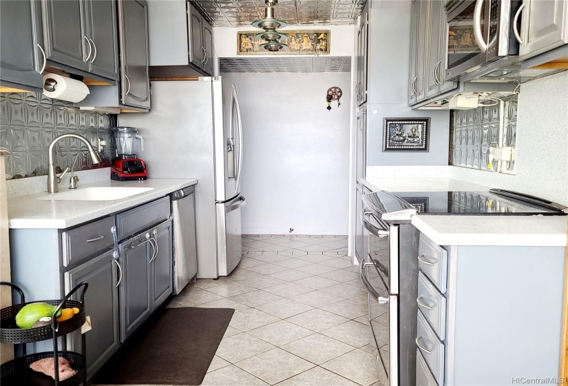 Kitchen with stainless steel appliances