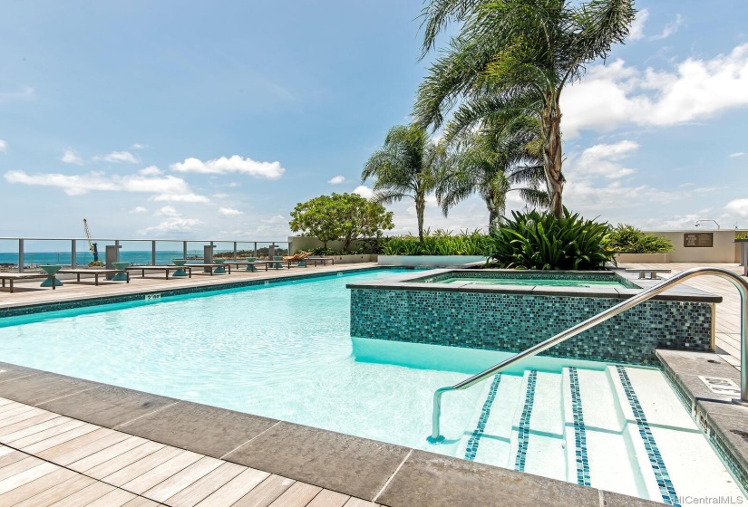 Pool with two hot tubs