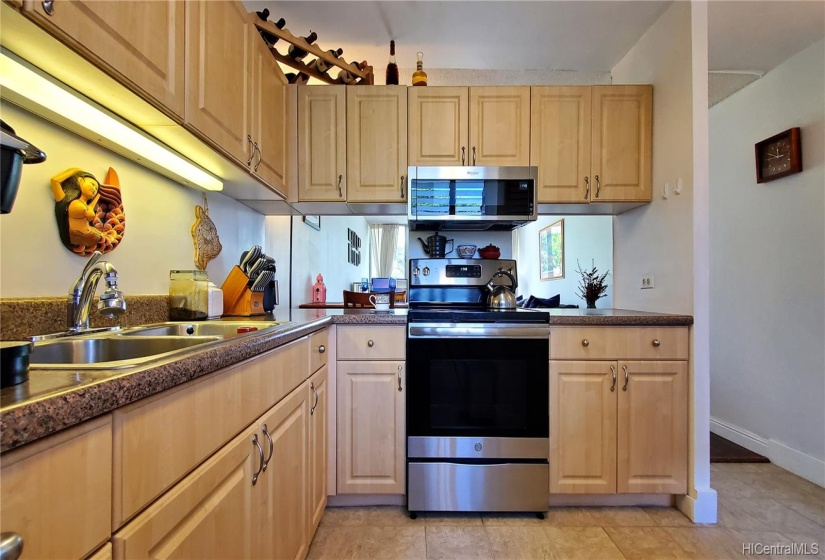 Kitchen with stainless steel appliances