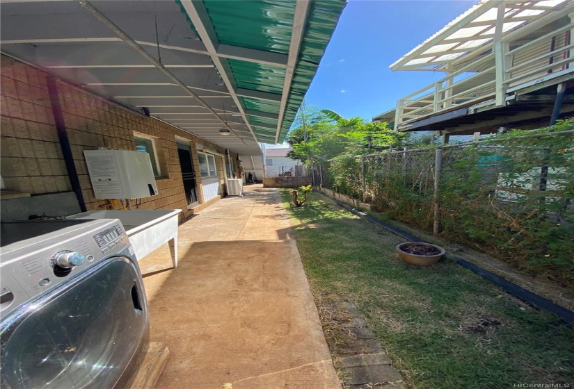 Walkway with laundry and tankless water heater