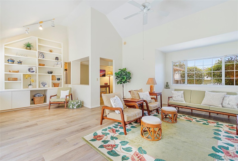 Soaring vaulted ceilings, fresh paint, tasteful built-ins.