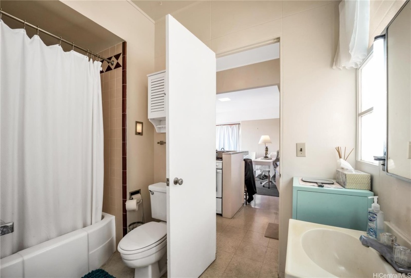 Bathroom of the 1 bed/1 bath unit.