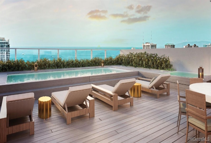 Private rooftop pool. Virtual rendering subject to change.