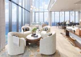 19' floor to ceiling windows in the living room provide spectacular views. Virtual rendering, subject to change.