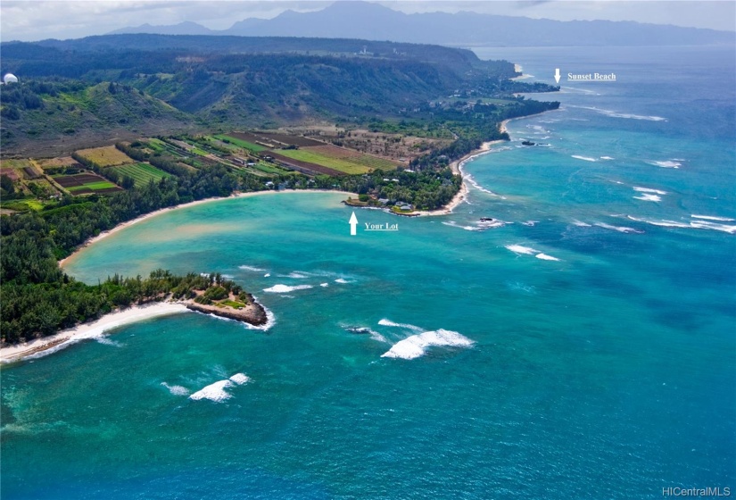 Looking West towards Sunset Beach and beyond to  Pipeline, Sharks Cove, Waimea Bay & Haleiwa Town.