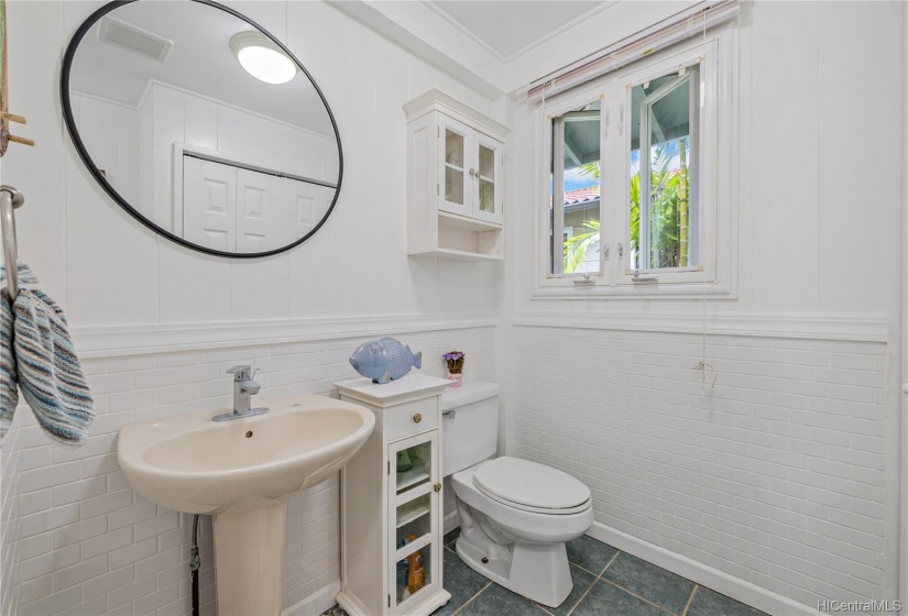 Cottage bath with walk-in Shower and Closet.