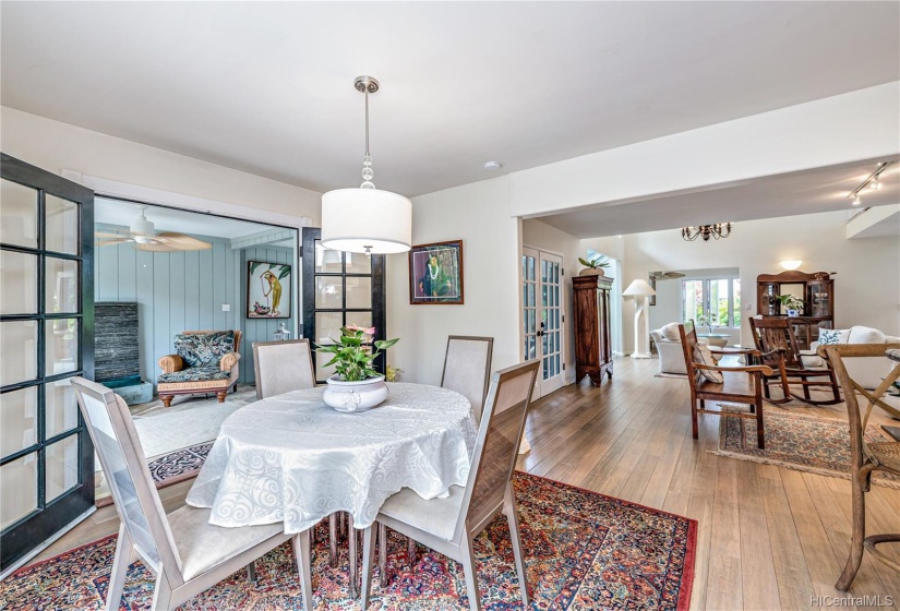 Dining area flows to the Living Room, Family Room and covered Lanai