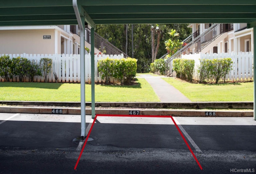 Covered parking stall close to unit