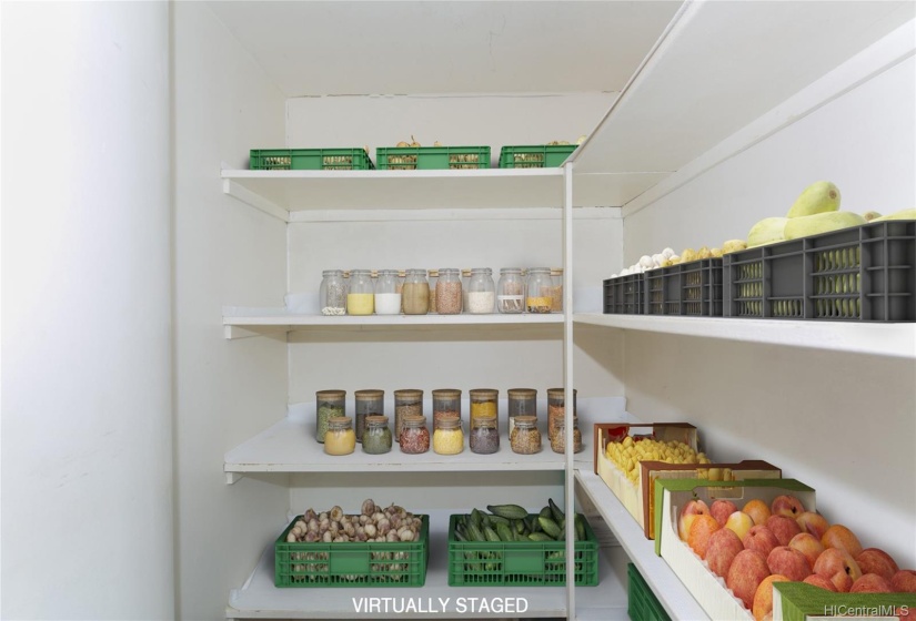 This huge walk-in pantry had loads of storage space with floor to ceiling shelves and storage for large items, like perhaps your surf board or beach chairs.