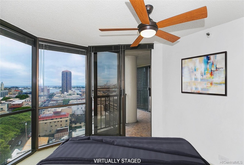 View from primary bedroom which opens to the lanai straight ahead.