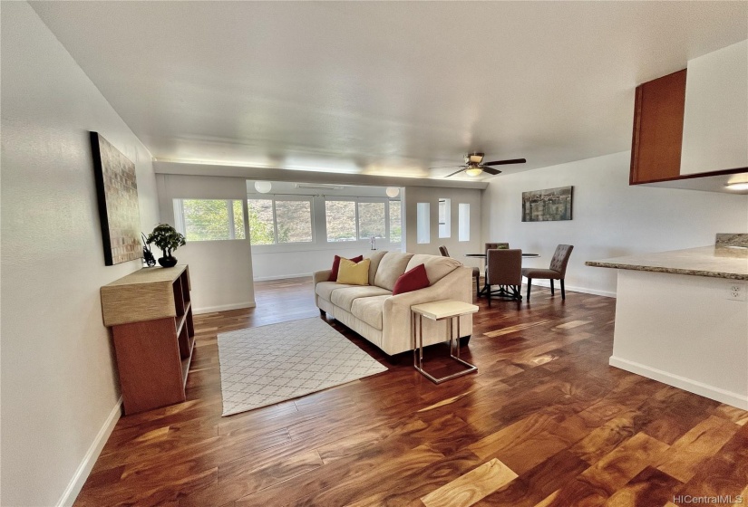 Main '1st' level living area. Koa laminate flooring throughout.