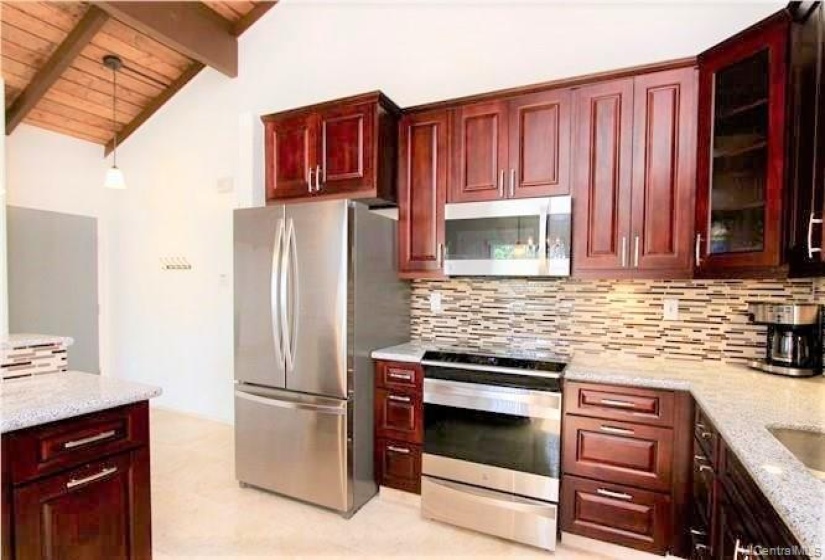 Kitchen with beamed ceiling