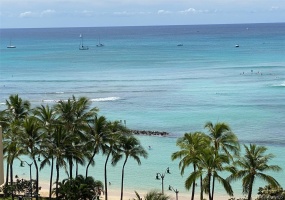 You can enjoy the Waikiki Beach view from the unit.