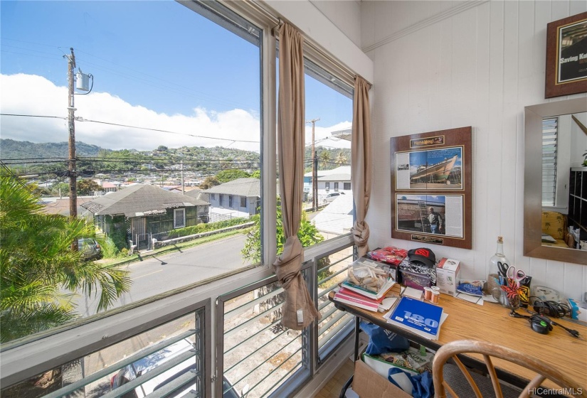 Mountain views and large picture windows in the living room make an ideal location for an office