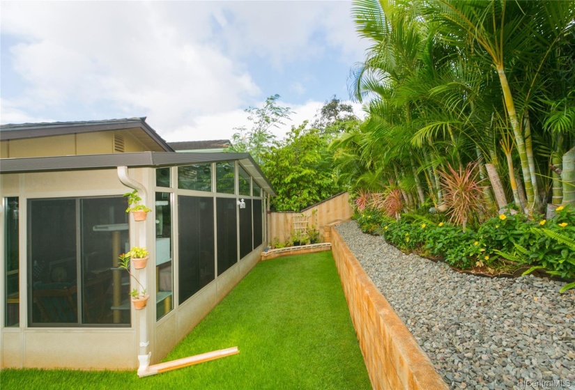 Retaining wall with green scape.