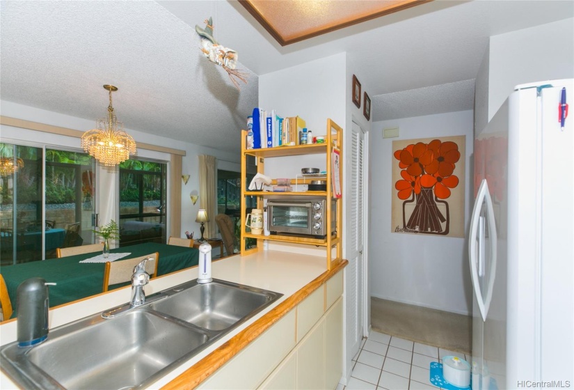 Kitchen showing double stainless steel sink.