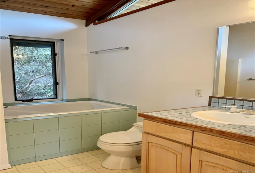 Three full bathrooms in this home, one included this soaking tub.