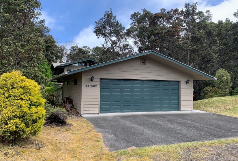 A two car garage at the front of the property.