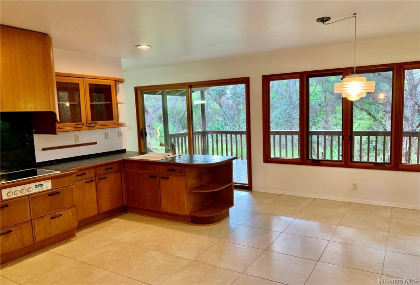 This kitchen also has a large pantry area.