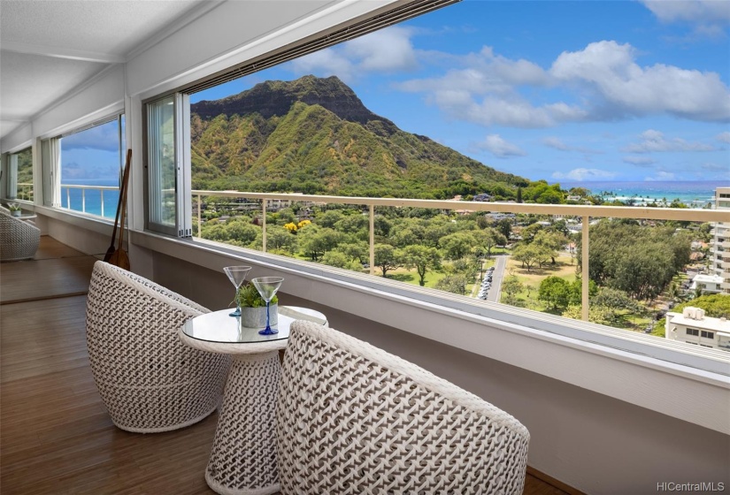 Diamond Head and ocean view from open sitting area.