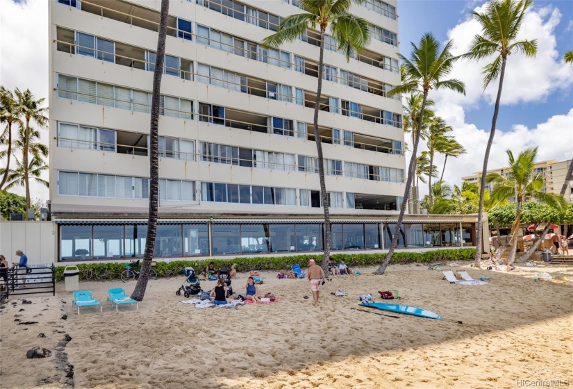 Sandy beach in front of Colony Surf.