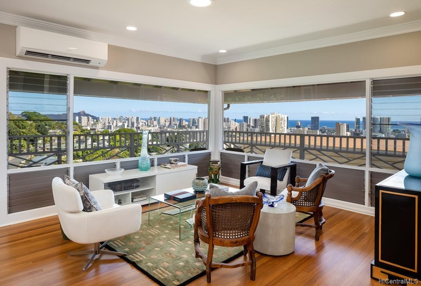 Main level living room with Diamond Head, City and Ocean Views