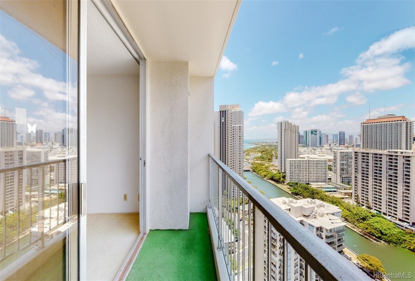 Also a view channel of the canal, Ala Moana Park, and ocean from the lanai.