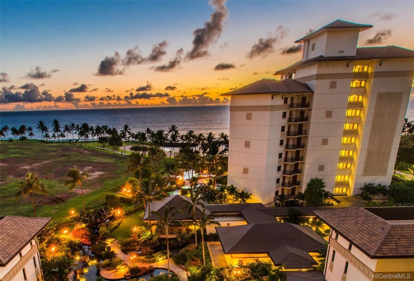 Twilight view of Beach Tower from the Ocean Tower.