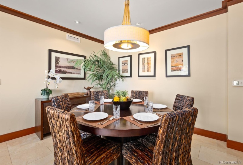 Dining area with new dining chairs.