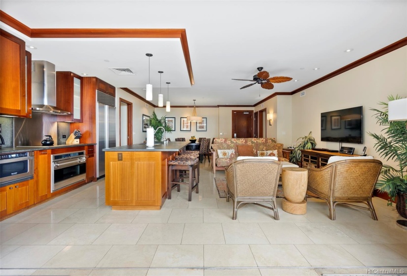 View from the edge of the balcony lanai into the living areas.