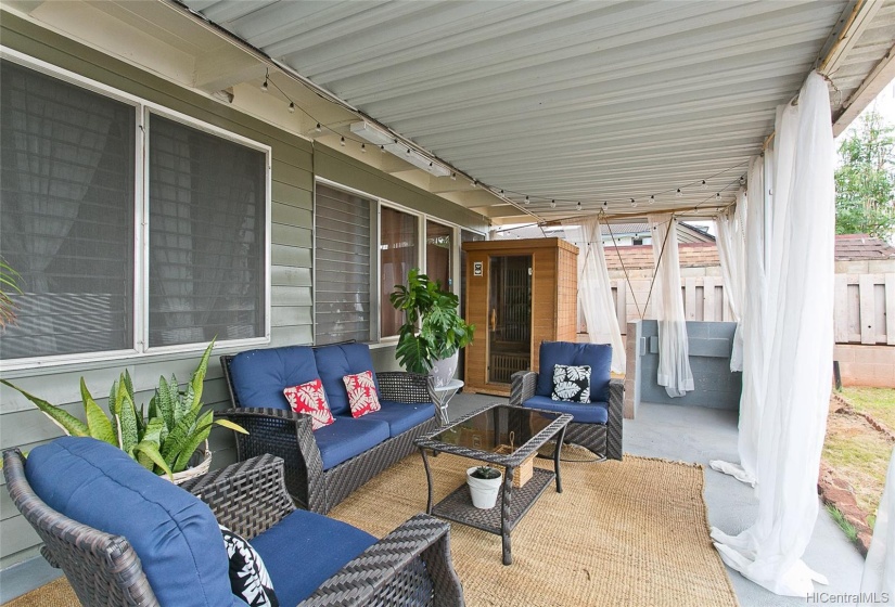 Enjoy entertaining, barbecuing, or need a private place to retreat after a long day away? This is not an ordinary lanai. The tenant has beautifully furnished this home. Imagine what you can do!