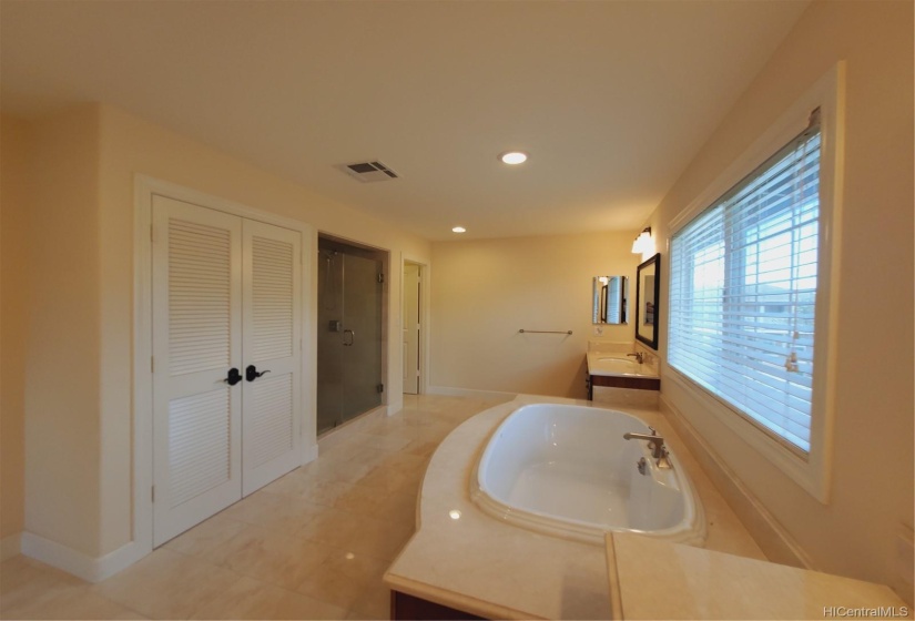 Master Bath comes with a split double vanity, walk in shower ,and jacuzzi.