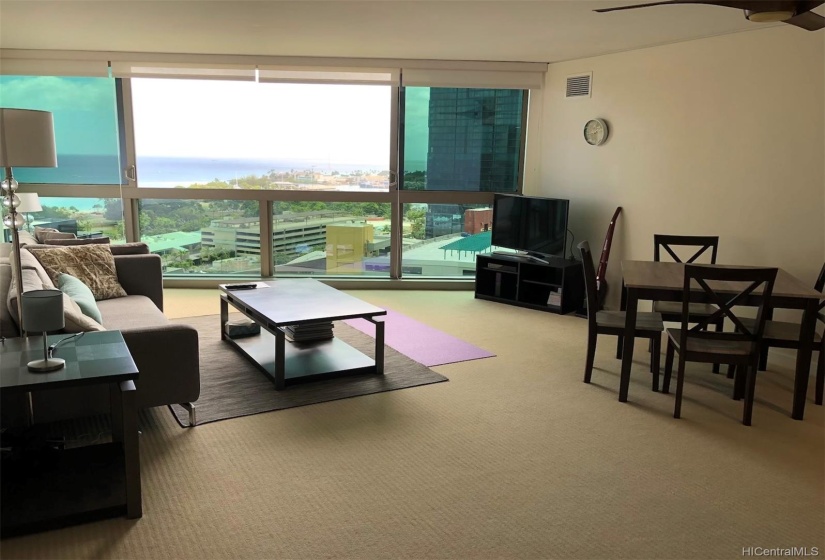 Living Room with Blinds and Window Open