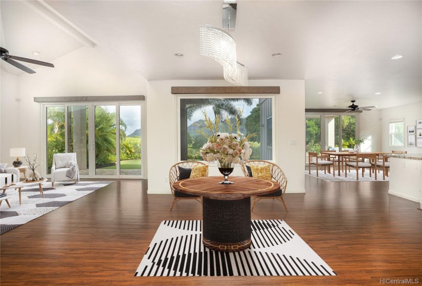 Virtually staged - living, foyer & dining area