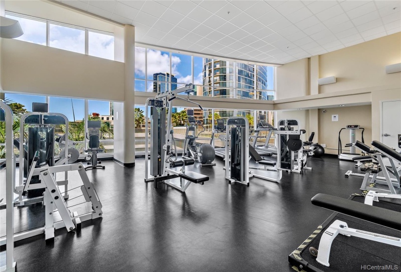 A nice size fitness center.