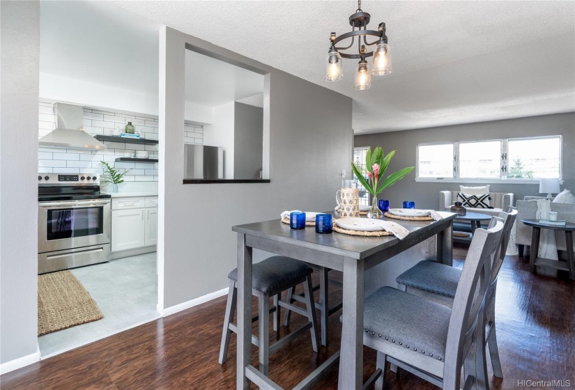 Easy access from kitchen to dining area that offers lots of light and a nice breeze when the wind is blowing.