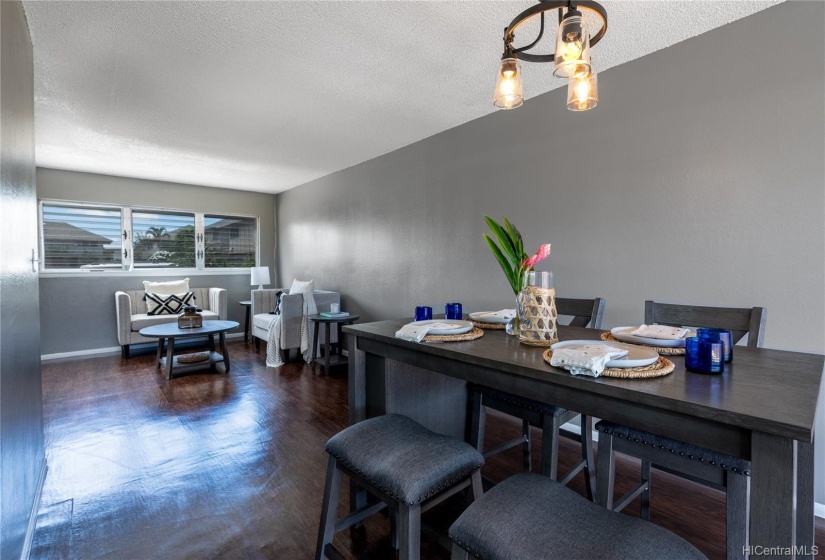 Spacious and open dining and living area offers a great space for entertaining.