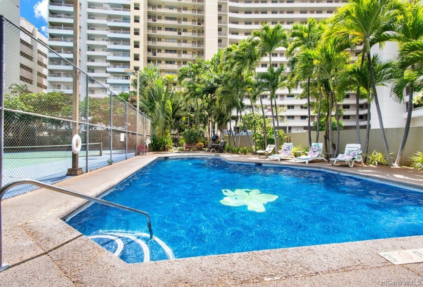 Pool next to tennis court.