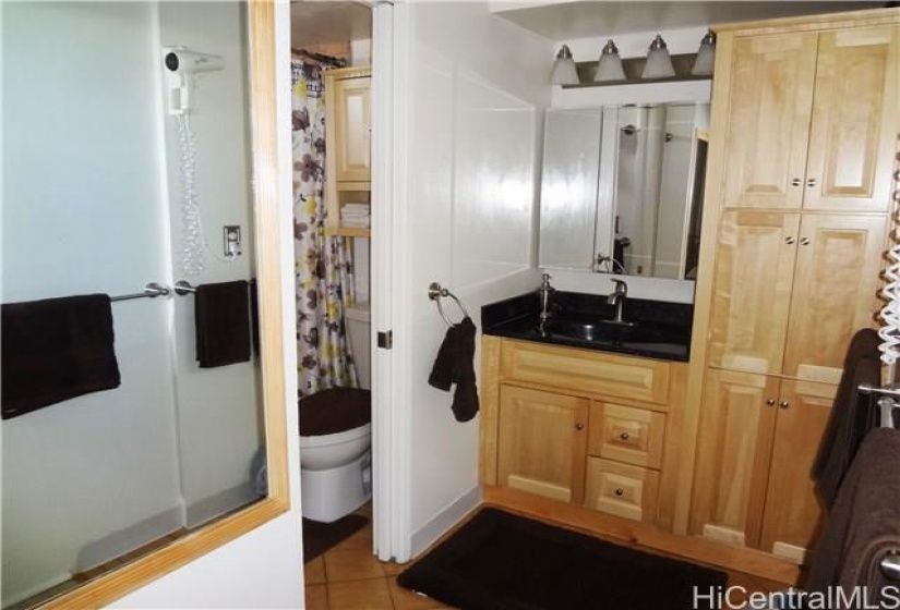 New bathroom with separate vanity.