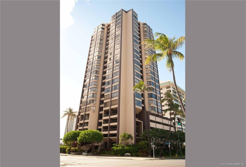 Monte Vista located on the corner of Ala Wai Blvd and Liliuokalani Ave.