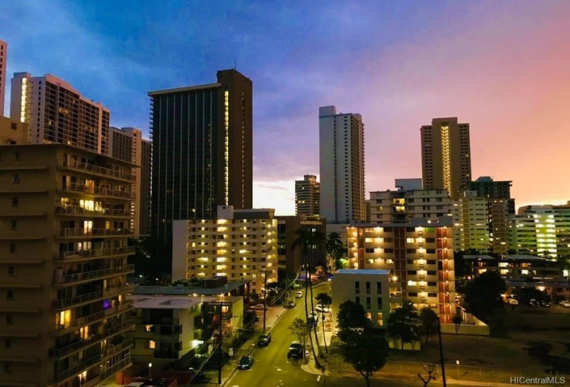 Waikiki view at night from your lanai.