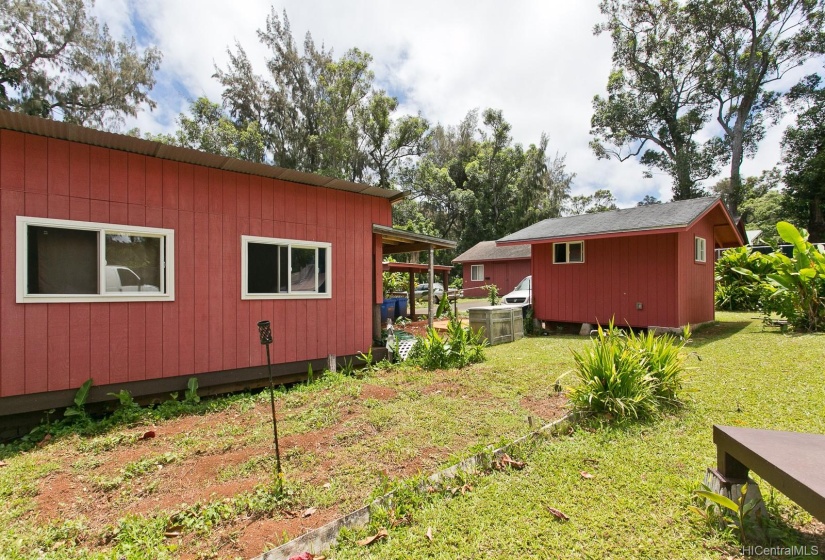 The three separate accessory buildings on the property.