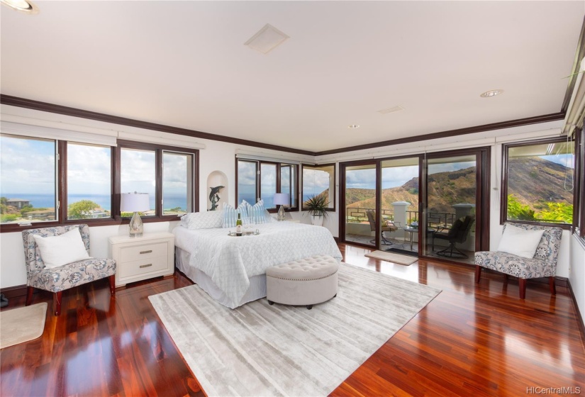 Master Bedroom with views of the ocean and Koko Head