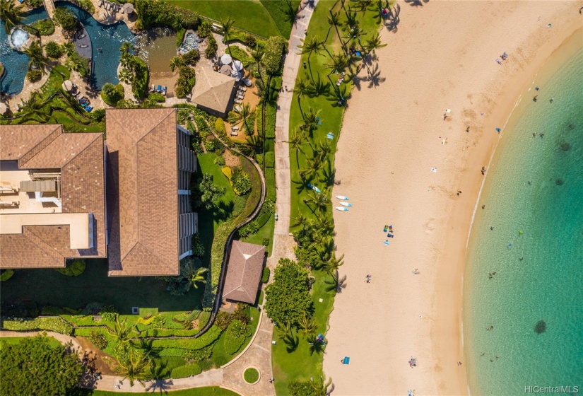 Aerial view of Beachfront view of Lagoon 2 adjacent Beach Villas at Ko Olina