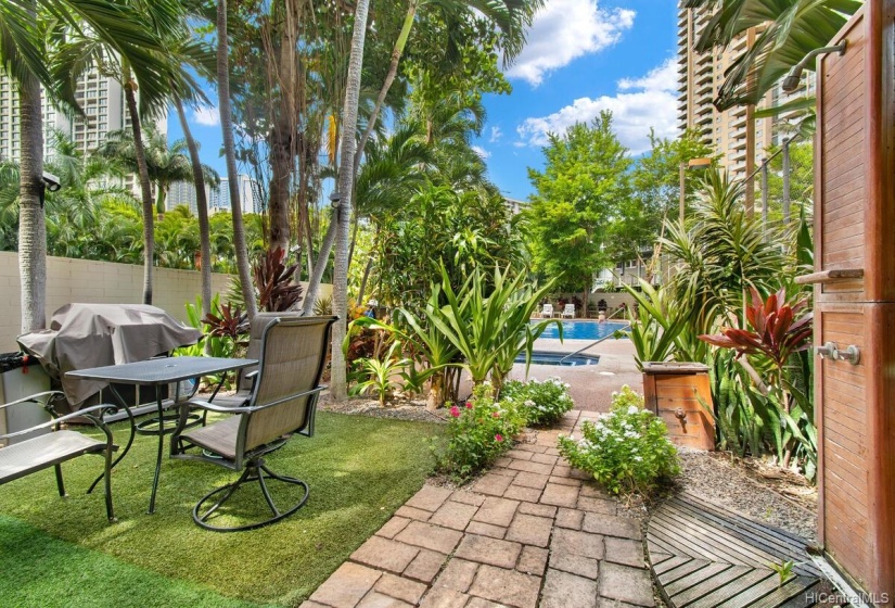 Landscaped BBQ Area &Showers.