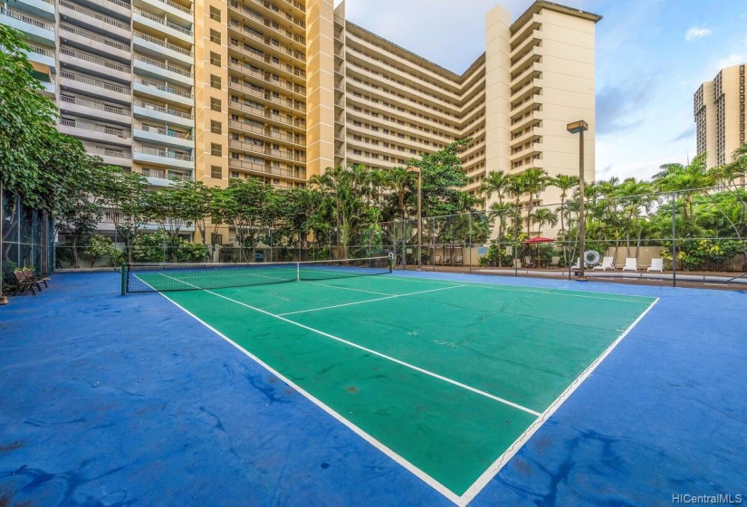 Tennis court on property.